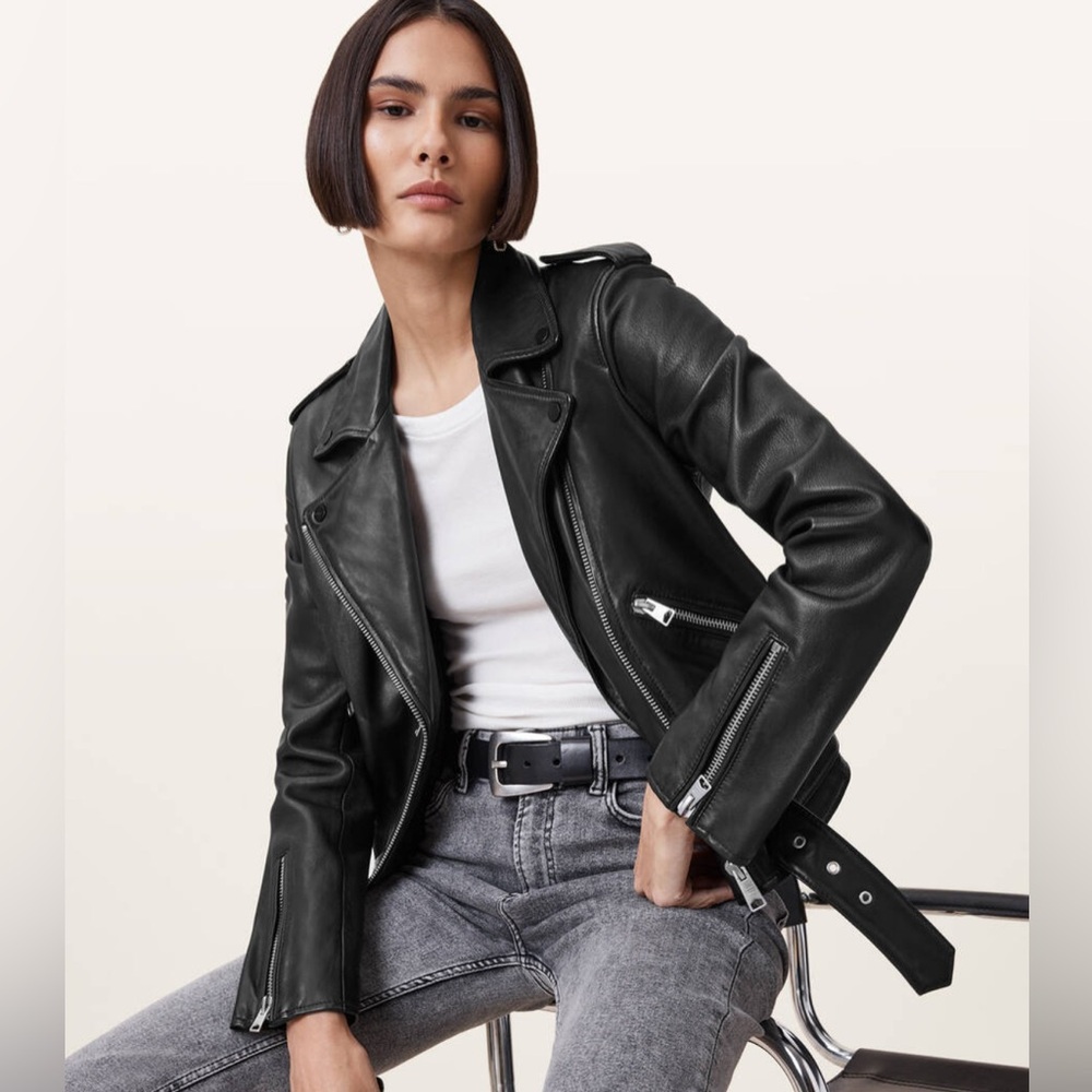 All Saints Black Leather Balfern Biker Jacket in outstanding condition!